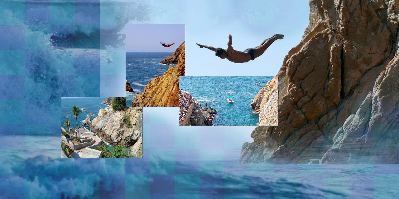 Jumping from the top of the cliff in Acapulco, Mexico