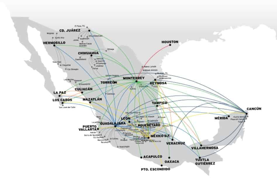 Vivaaerobus, the cheapest airline in Mexico, where do they fly, maps