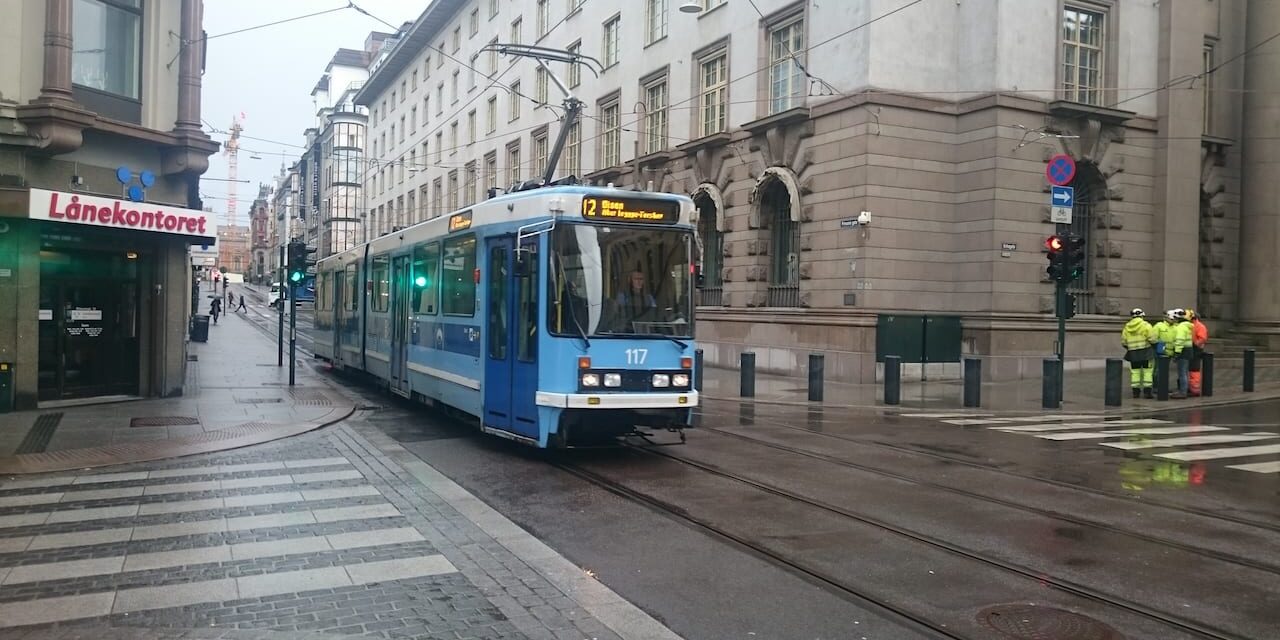 Prinsens gate opened for trams running in both directions in Oslo, Norway