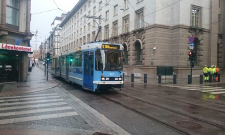 Prinsens gate opened for trams running in both directions in Oslo, Norway