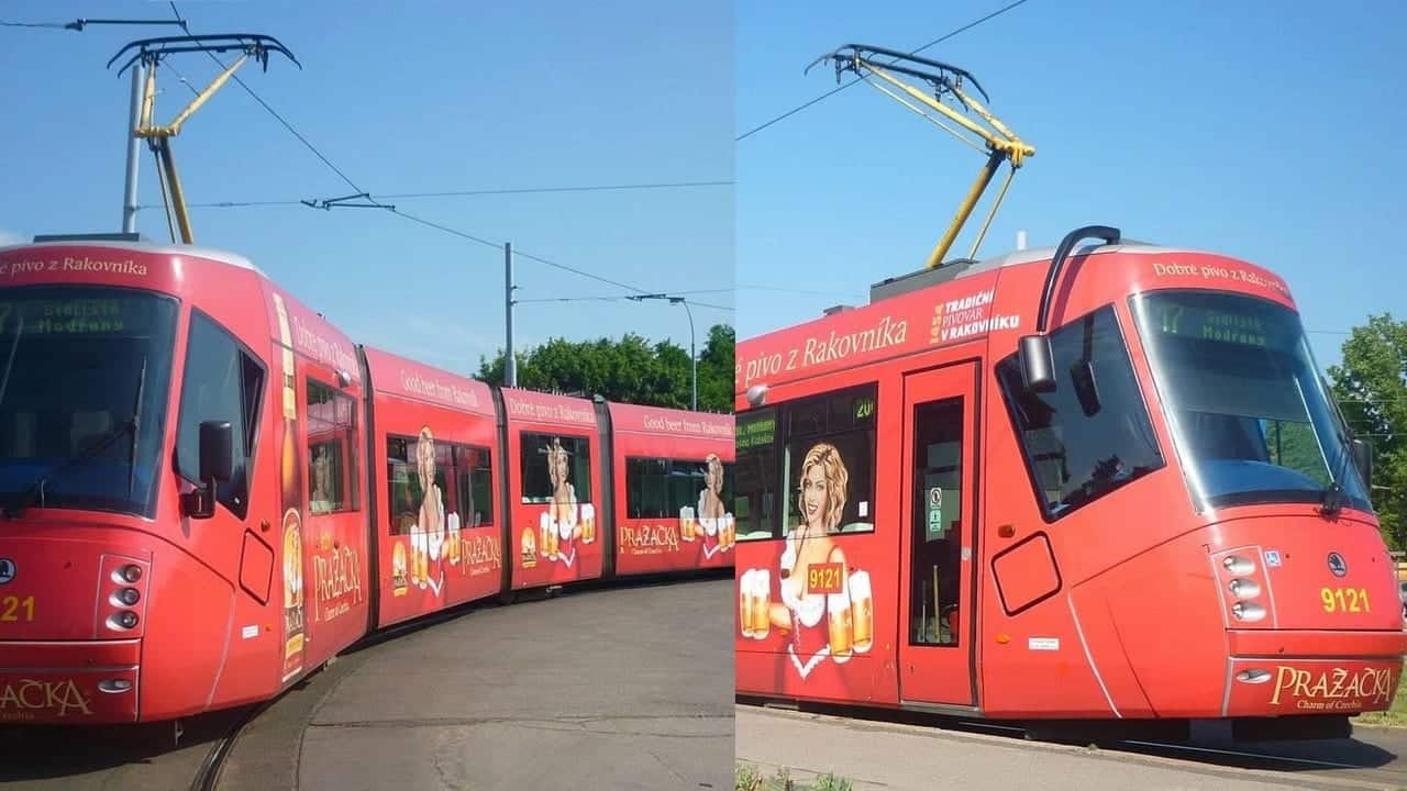Trams with a Sexy Lady holding Beer