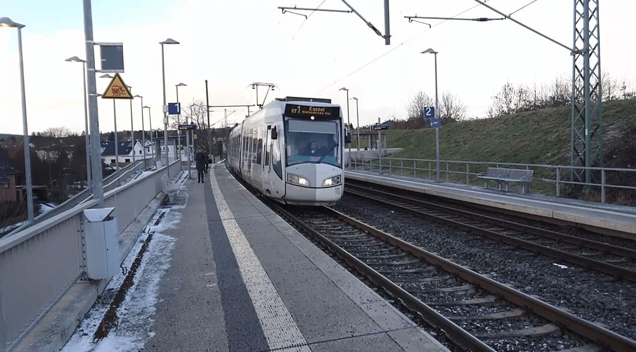 Light Rail trains on train tracks outside of Kassel Germany